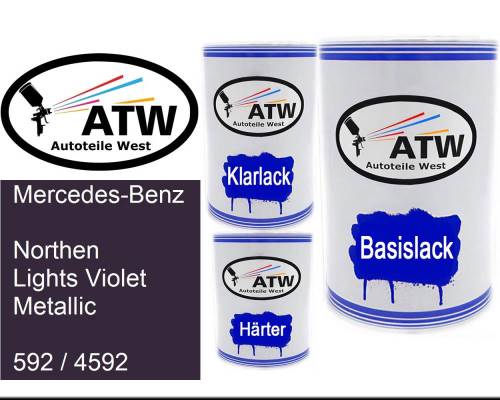 Mercedes-Benz, Northen Lights Violet Metallic, 592 / 4592: 500ml Lackdose + 500ml Klarlack + 250ml Härter - Set, von ATW Autoteile West.